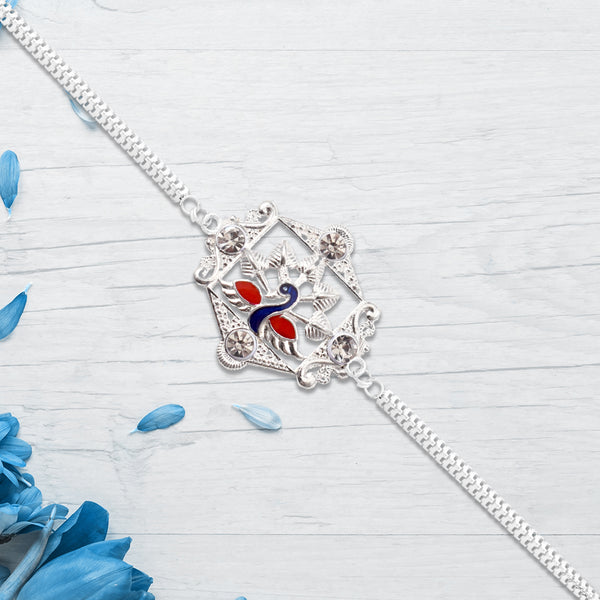 Silver Peacock Rakhi With Diamond Accents