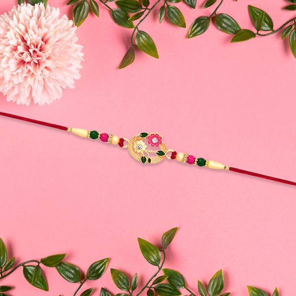 Flower Motif Rakhi With Moon-shaped Design